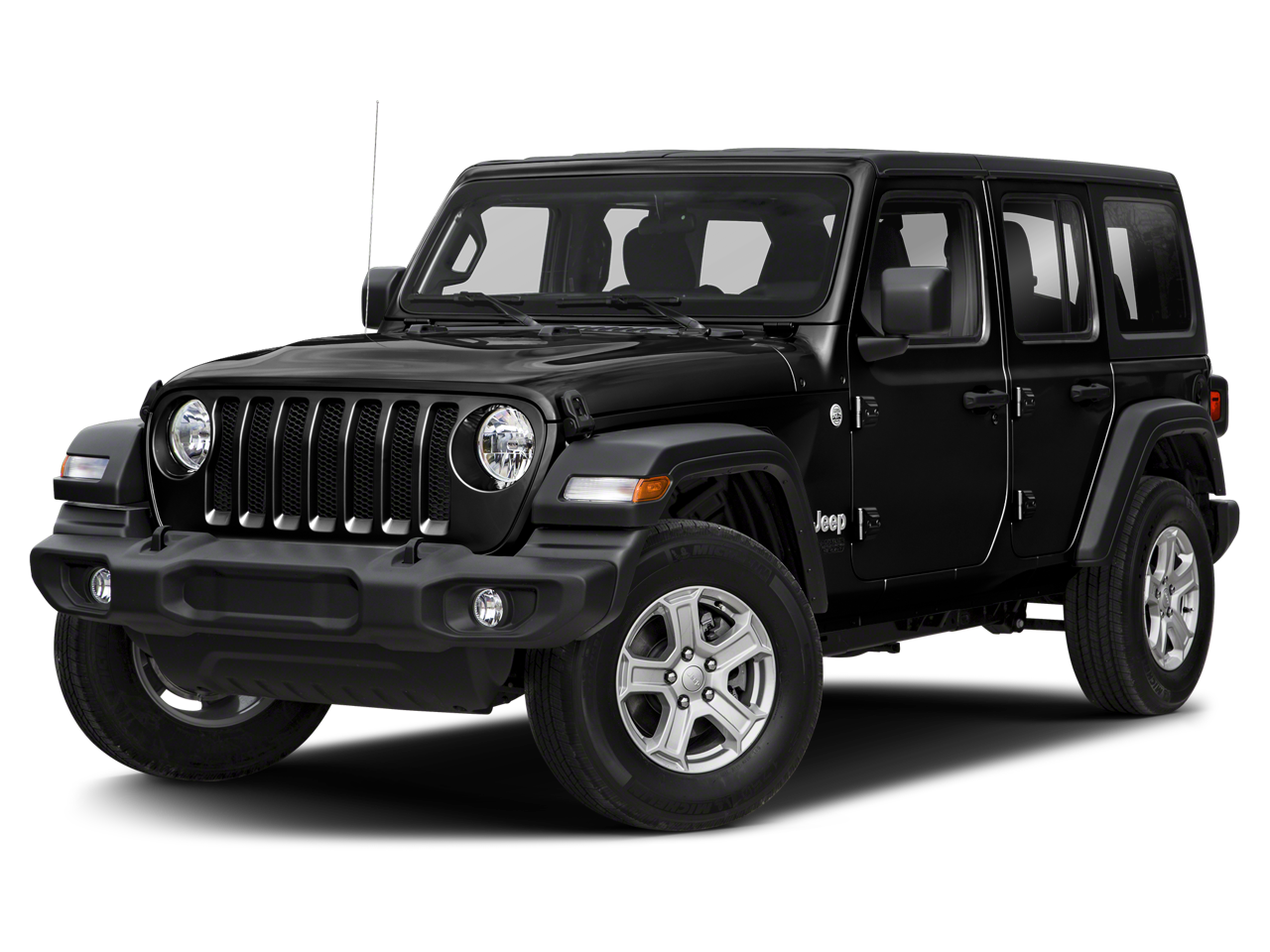 2020 Jeep Wrangler Unlimited Sport S in Black Clearcoat — front three-quarter view