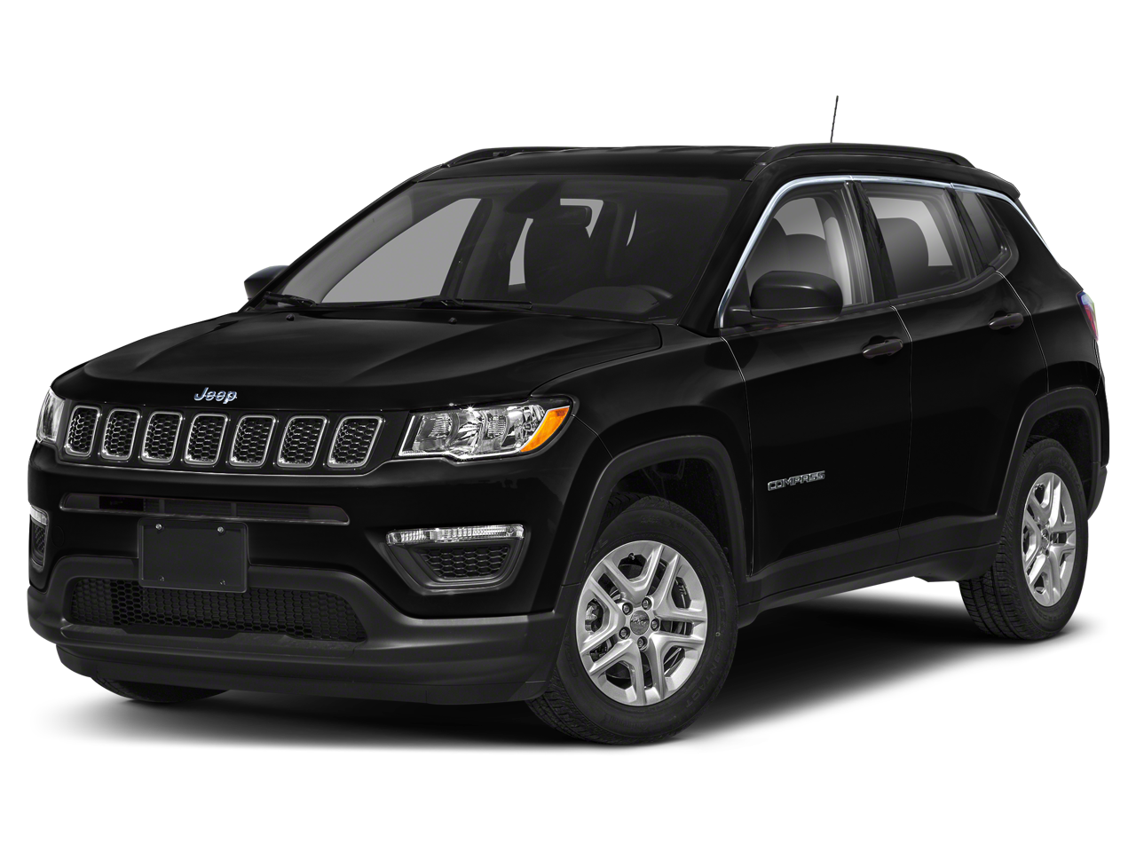2021 Jeep Compass Latitude in Diamond Black Crystal Pearlcoat — front three-quarter view