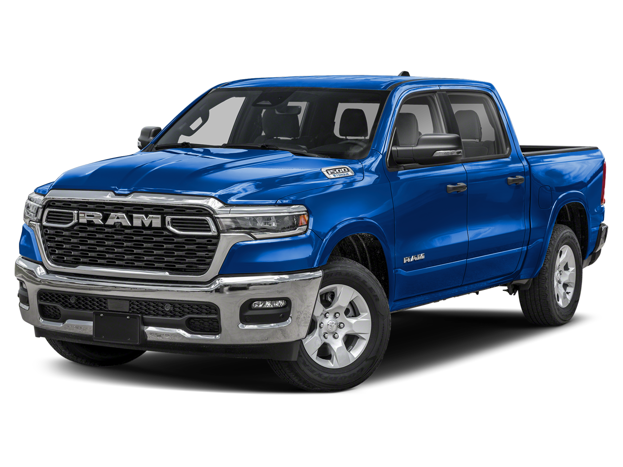 2026 RAM Ram 1500 RAM 1500 BIG HORN CREW CAB 4X4 5'7' BOX in Hydro Blue Pearl-Coat Exterior Paint — front three-quarter view