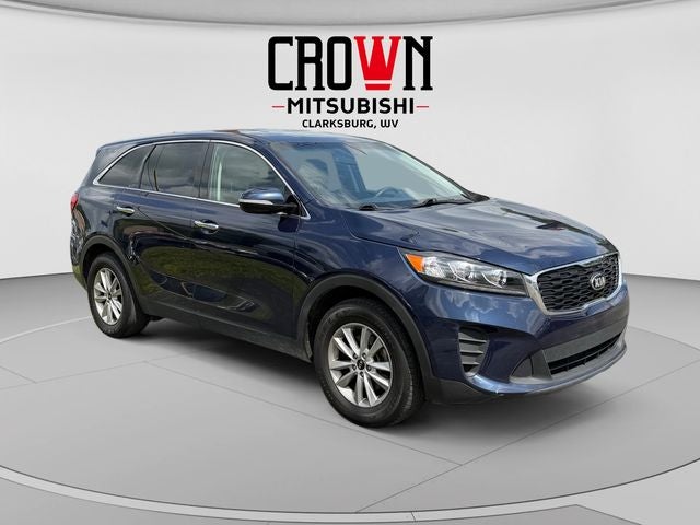 2019 Kia Sorento LX in Blaze Blue — front three-quarter view