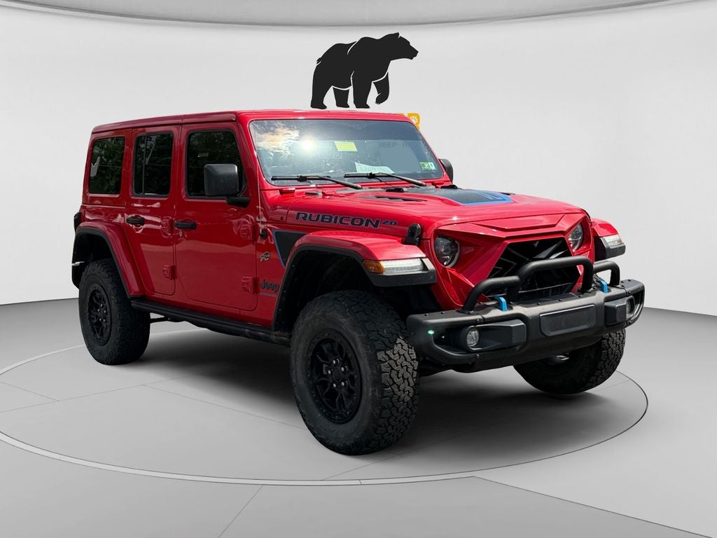 2023 Jeep Wrangler 4xe Rubicon 20th Anniversary 4x4 in Firecracker Red Clearcoat — front three-quarter view