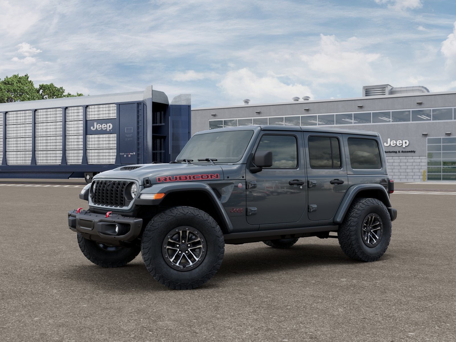 2026 Jeep Wrangler WRANGLER 4-DOOR RUBICON X in Anvil Clear-Coat Exterior Paint — front three-quarter view