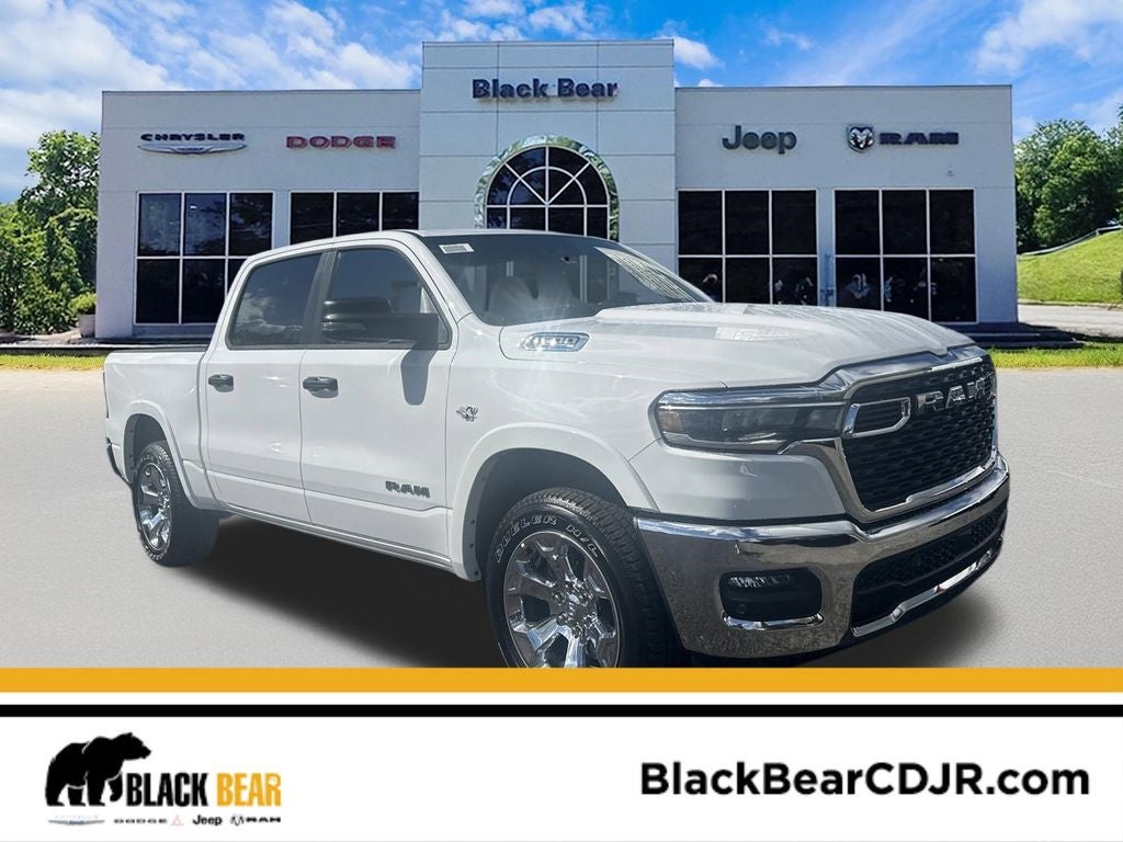 2026 RAM Ram 1500 RAM 1500 BIG HORN CREW CAB 4X4 5'7' BOX in Bright White Clear-Coat Exterior Paint — front three-quarter view