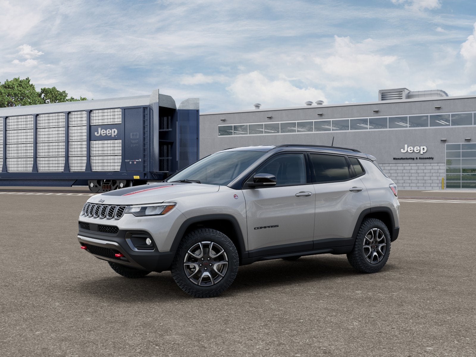 2026 Jeep Compass COMPASS TRAILHAWK 4X4 in Silver Zynith Metallic Clear-Coat Exterior Paint — front three-quarter view