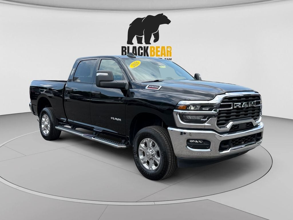 2026 RAM 2500 Big Horn Crew Cab 4x4 6'4' Box in Diamond Black Crystal Pearlcoat — front three-quarter view